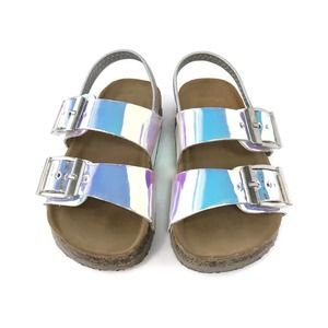 Steve Madden Silver Holographic Kids Sandals